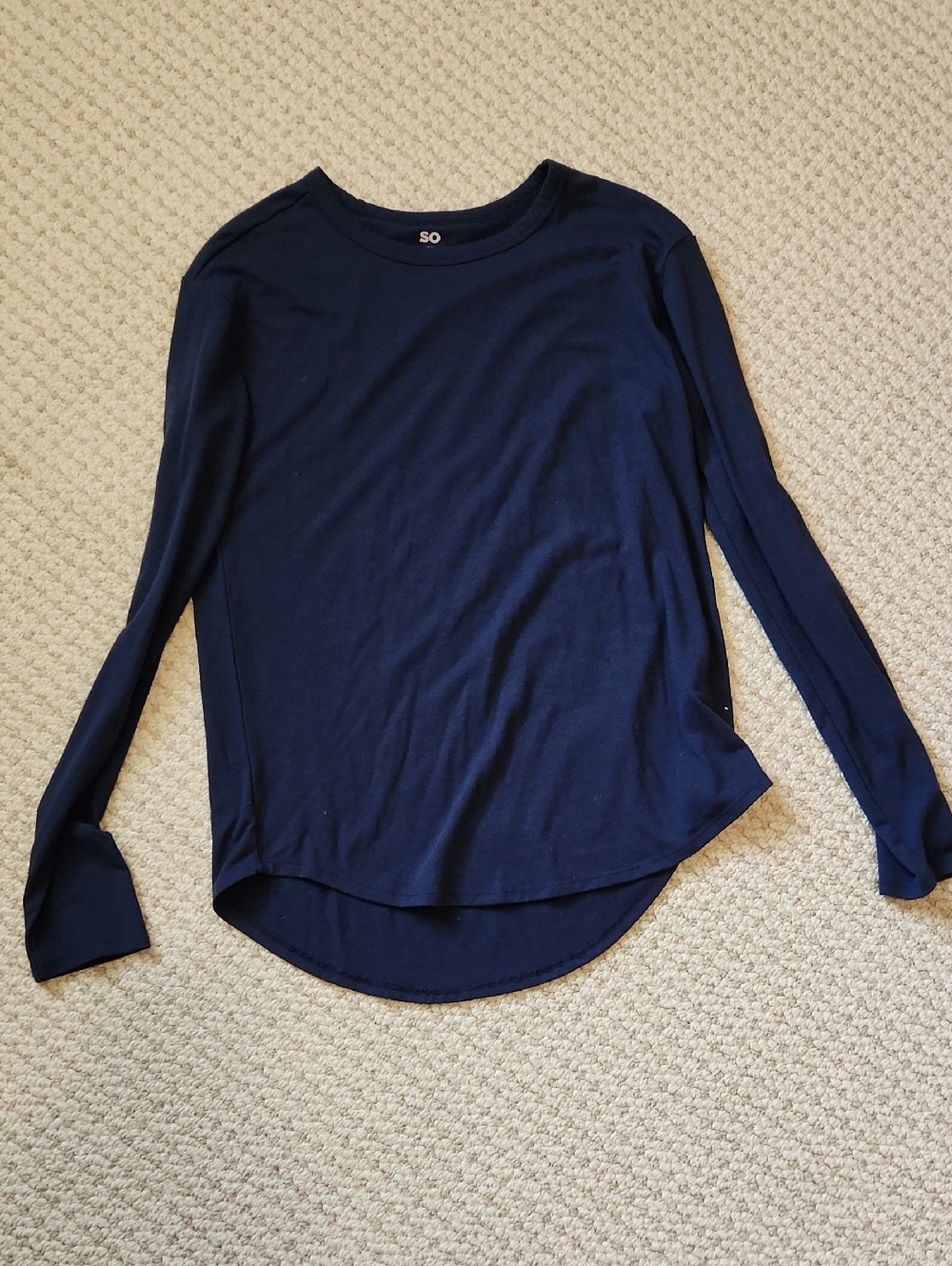 SO Navy Long Sleeve Scoop-Hem Tee